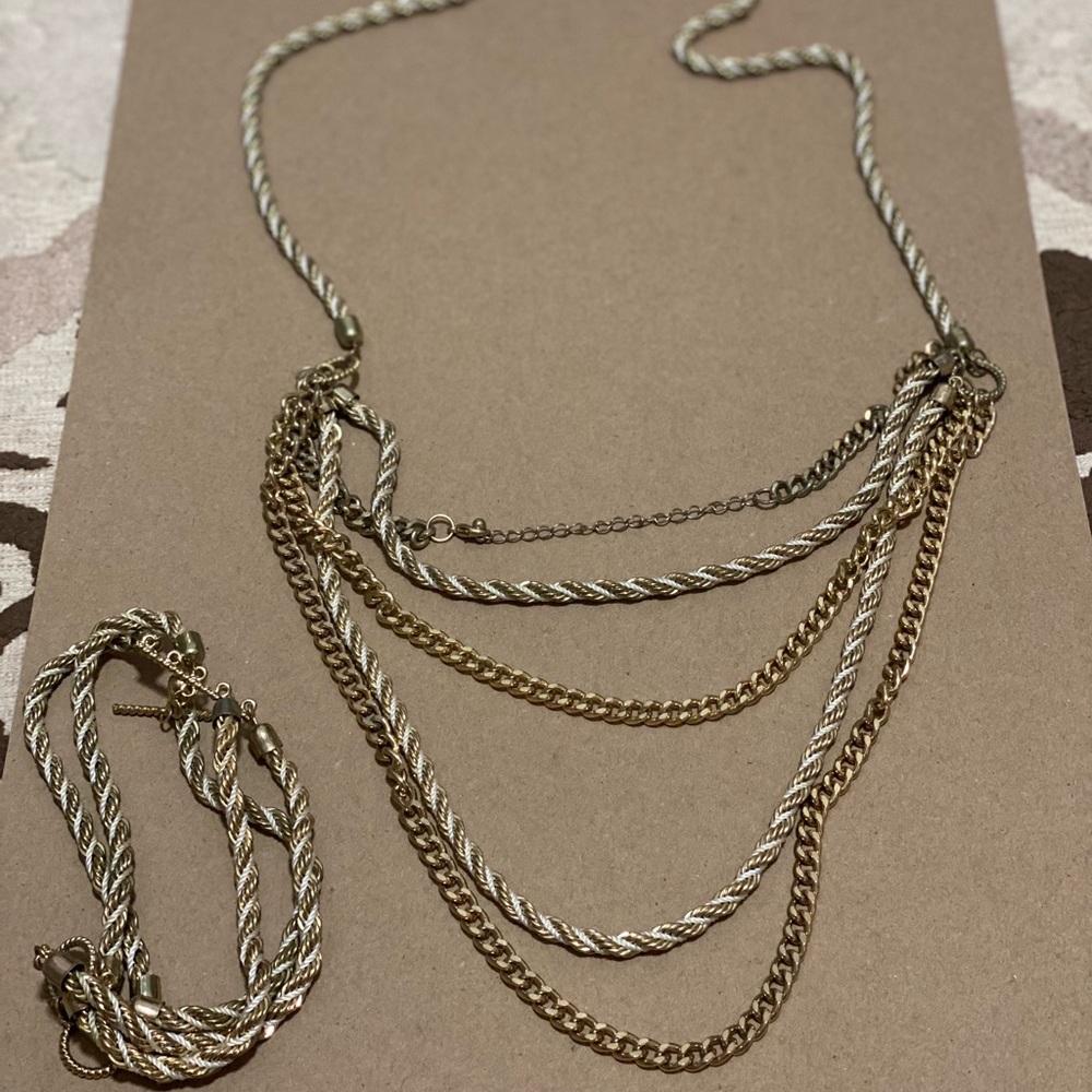 Gold rope necklace and bracelet set